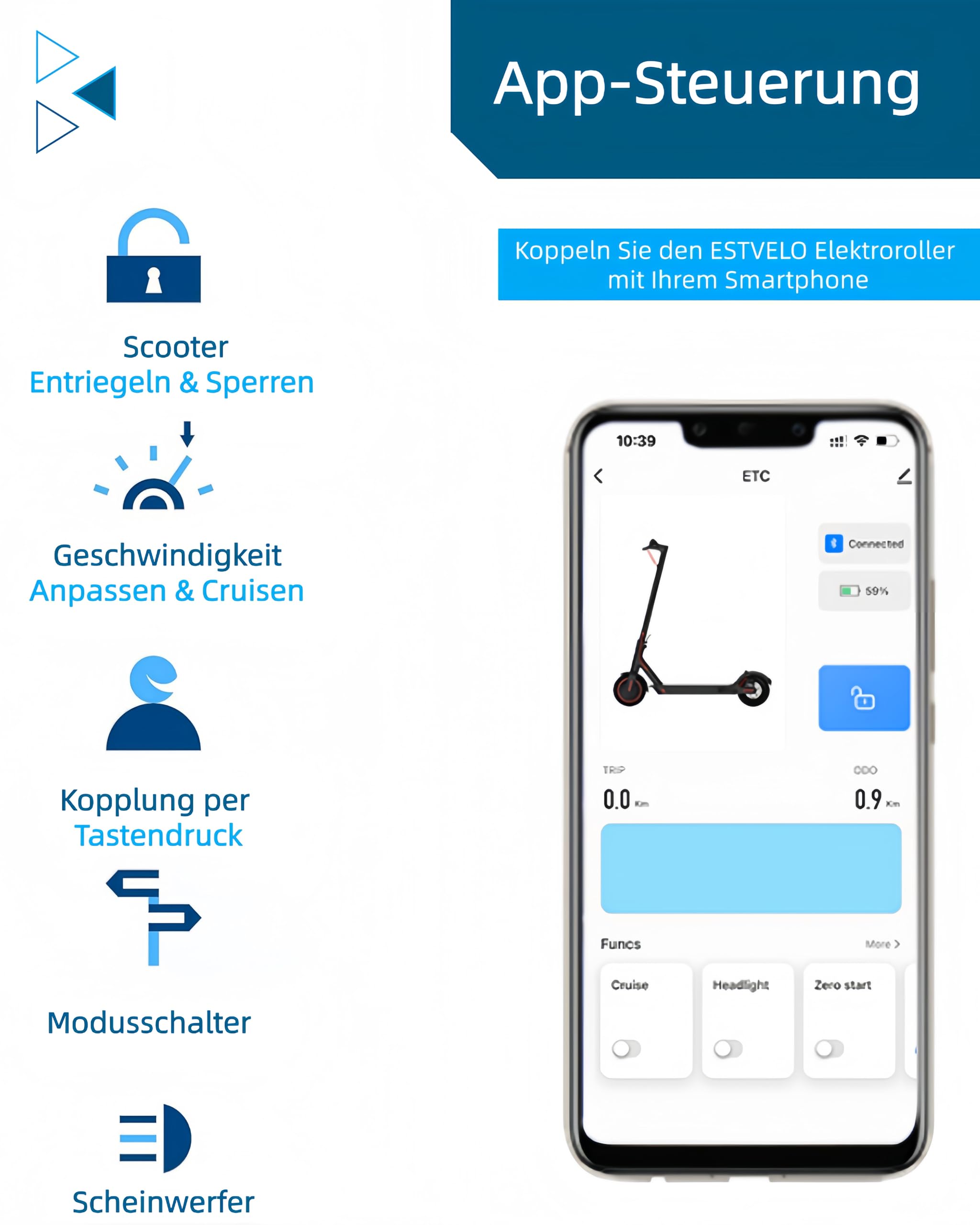 E-Scooter mit Luftreifen, S3 PRO Elektroroller 20km/h - 15% Steigung, 30km Reichweite, 120kg Belastung, Duales Bremssystem, Display, App, E Roller für Erwachsene