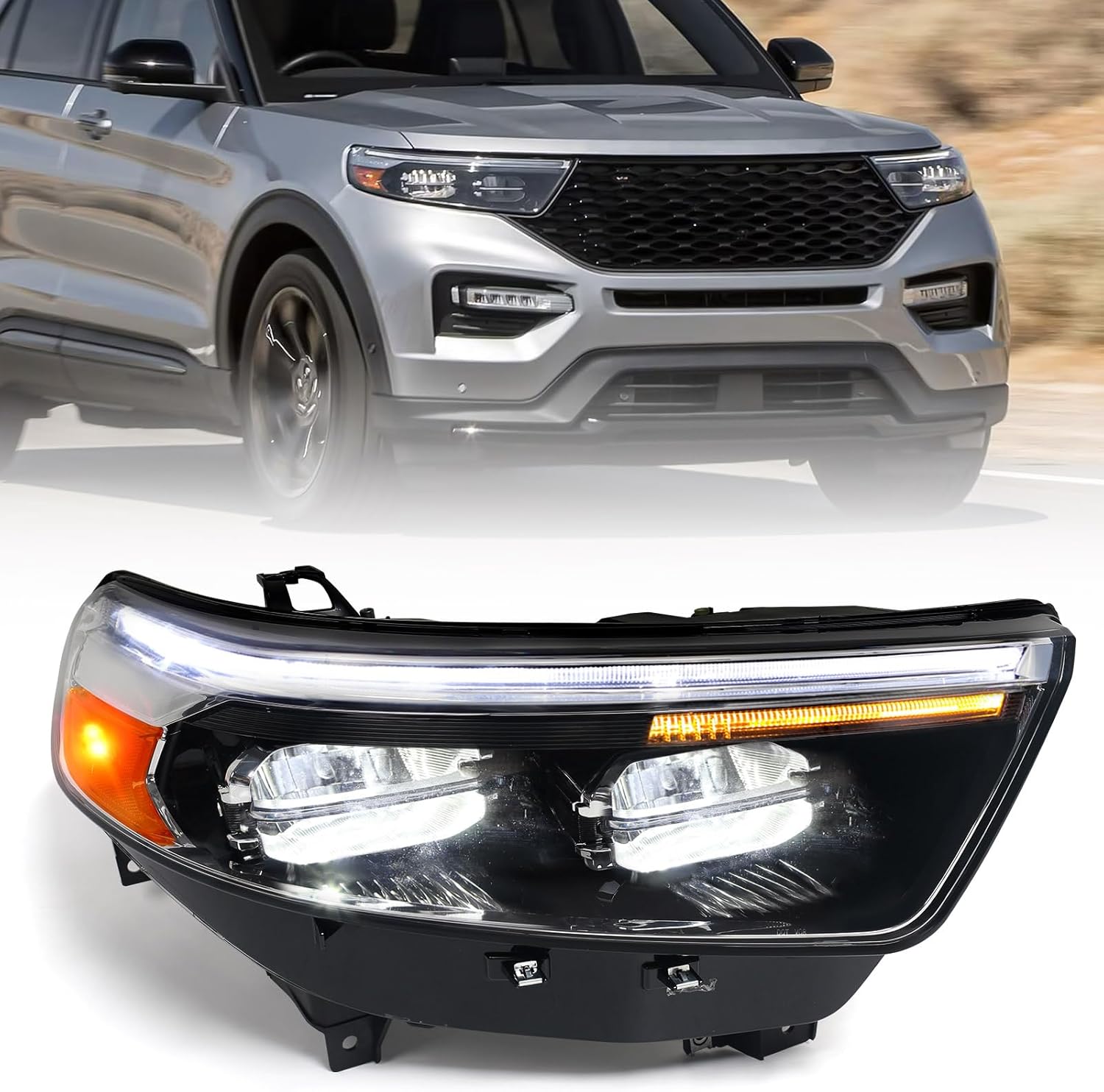 FIONE LED Headlight Assembly Compatible with Ford Explorer XLT/Limited 2020 2021 2022 Front Light Right Passenger Side RH MB5Z13008AT