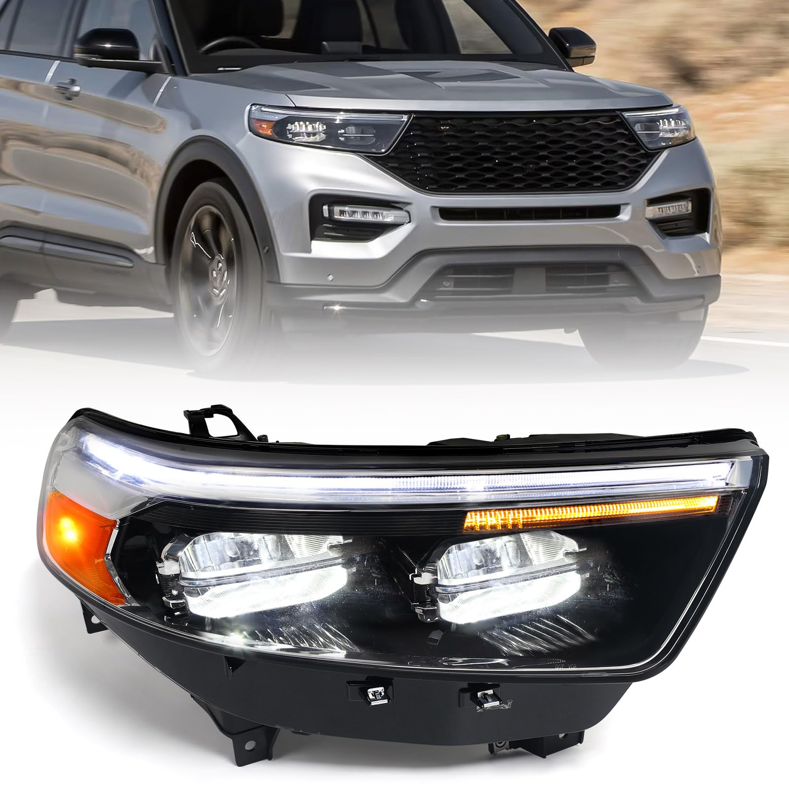 FIONE LED Headlight Assembly Compatible with Ford Explorer XLT/Limited 2020 2021 2022 Front Light Right Passenger Side RH MB5Z13008AT