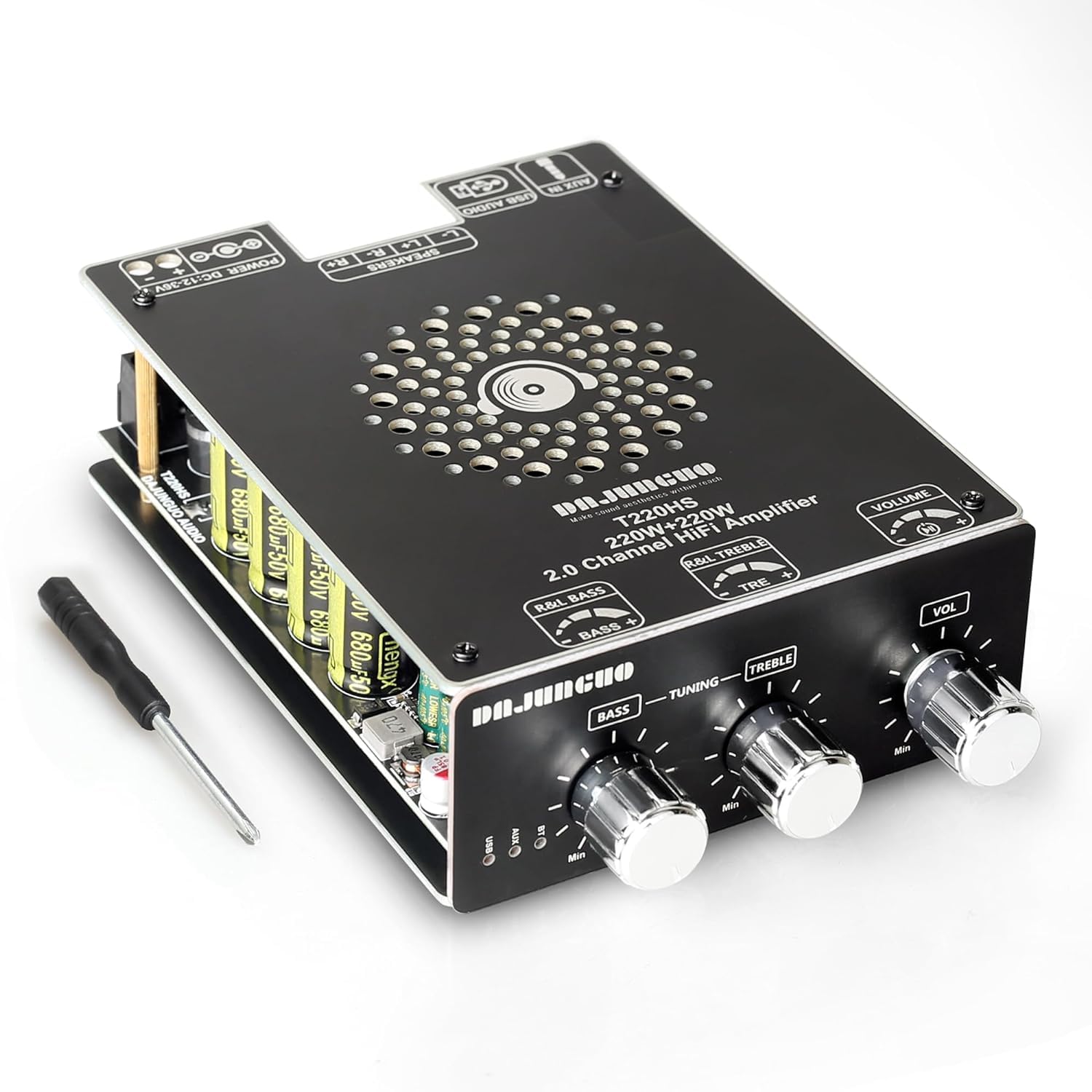 T220HS 220W+220W Power Amplifier Board with Subwoofer 2.0 Channel, 12V-36V Audio Power Amplifier Module with Treble and Bass Control