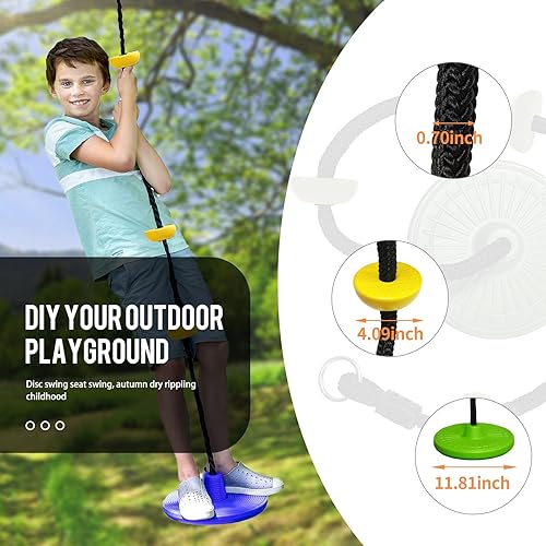 Miniatura 6 de JOINTECH Columpio de asiento de disco con cuerda para árbol, cuerda de escalada con plataformas y juego de asiento de columpio de disco, accesorios