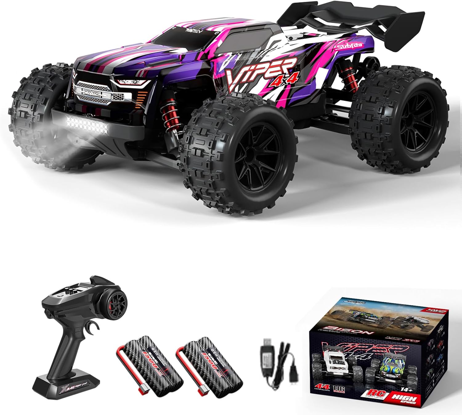 RC Truck, 1/16 Scales 36km/h High Speed Remote Control Truck, 4WD Off Road Crawler RTR 2.4GHz Remote Control Rock Crawler Car with 390 Brush Motor Lights Gift for Adults Teens