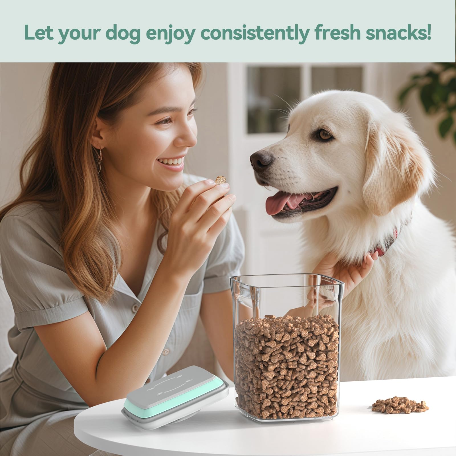 Barattolo ermetico per cani e gatti, 1,2 l e 2 litri (2 pezzi), impilabile, con apertura one-touch, per snack, caramelle, sale, erbe aromatiche, senza BPA