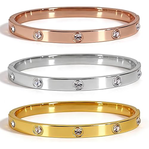 3PCS Gold/Silver/Rose Gold Love Bangle Bracelet Set for Women, Palace Multi-style Light Luxury, Zinc Alloy with Cubic Zirconia, Stackable, Ideal Gift for Birthday Christmas Valentine's Day Mother's Day