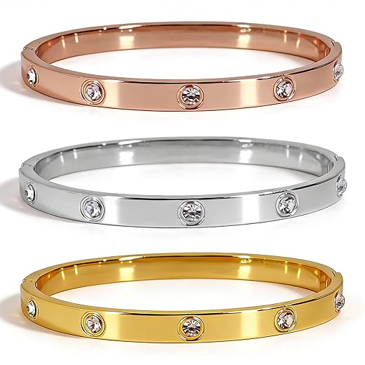3PCS Gold/Silver/Rose Gold Love Bangle Bracelet Set for Women, Palace Multi-style Light Luxury, Zinc Alloy with Cubic Zirconia, Stackable, Ideal Gift for Birthday Christmas Valentine's Day Mother's Day