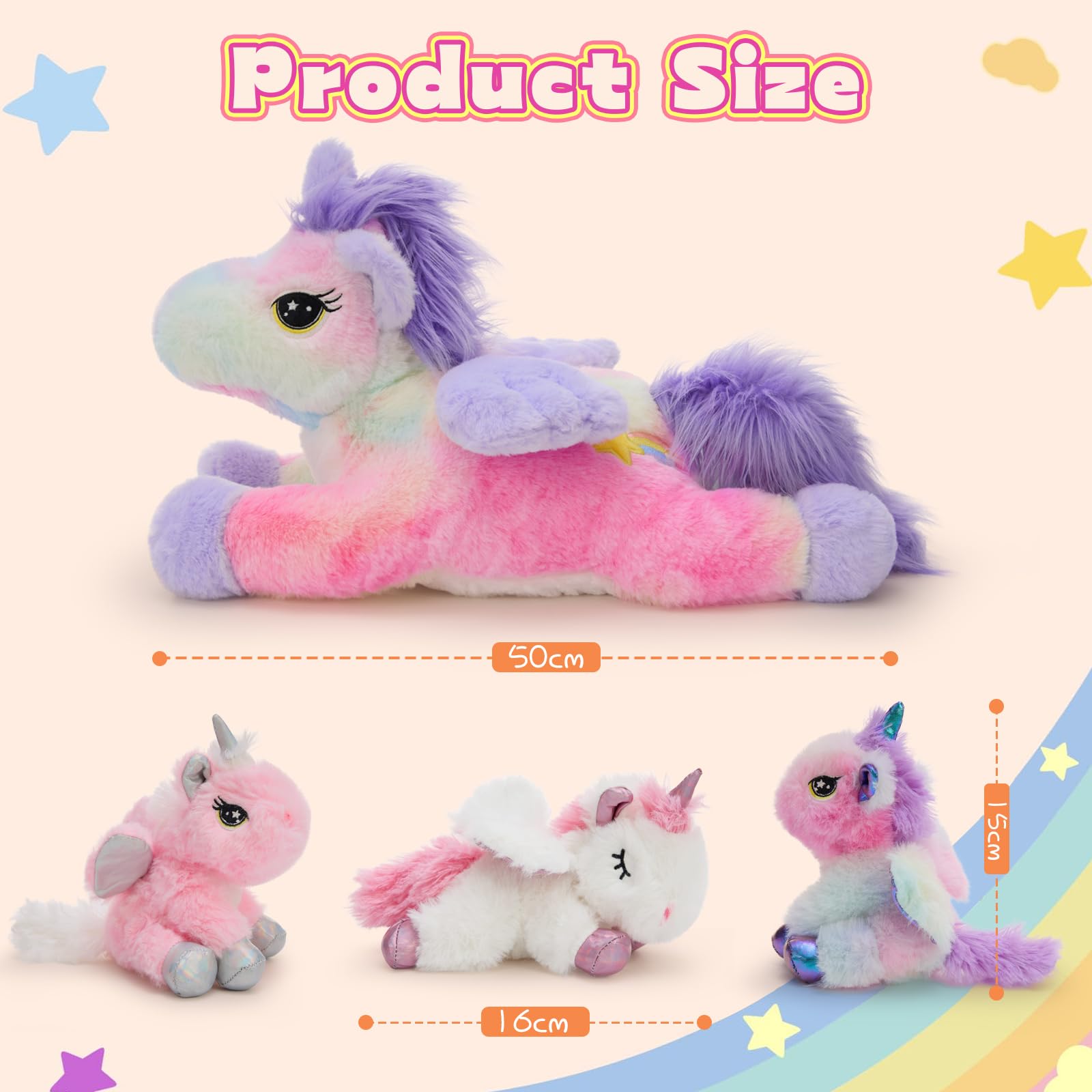 MorisMos Unicornio Peluches Gigante, 50cm Mamá con 3 Kawaii Bebés, Realistas Suave Juguete de Peluche Grande Regalos para Niñas, Niños, Cumpleaños Navidad — view 2