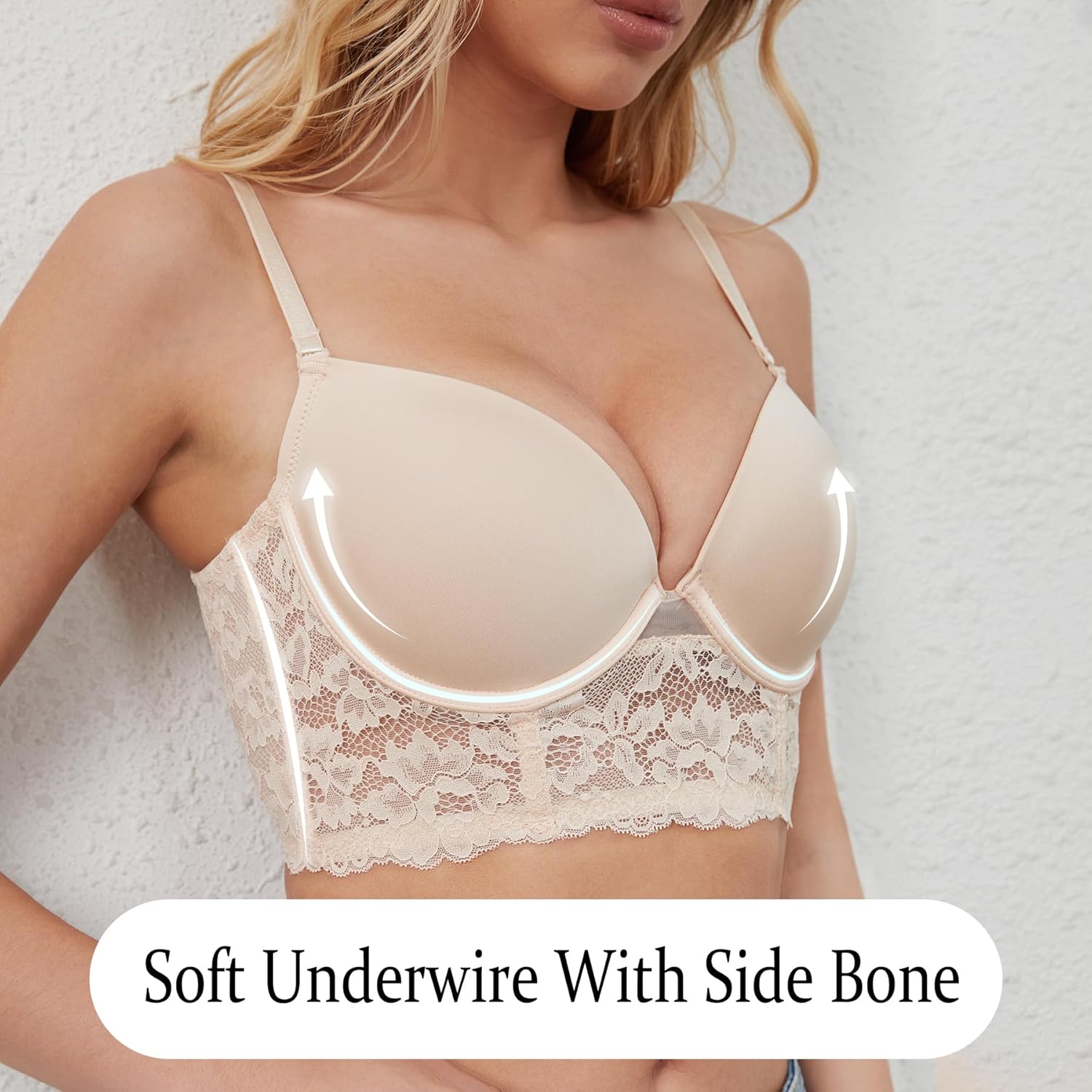 Lowback Comfort Lace Bralette Backless V Cut Underwire Bra for Women