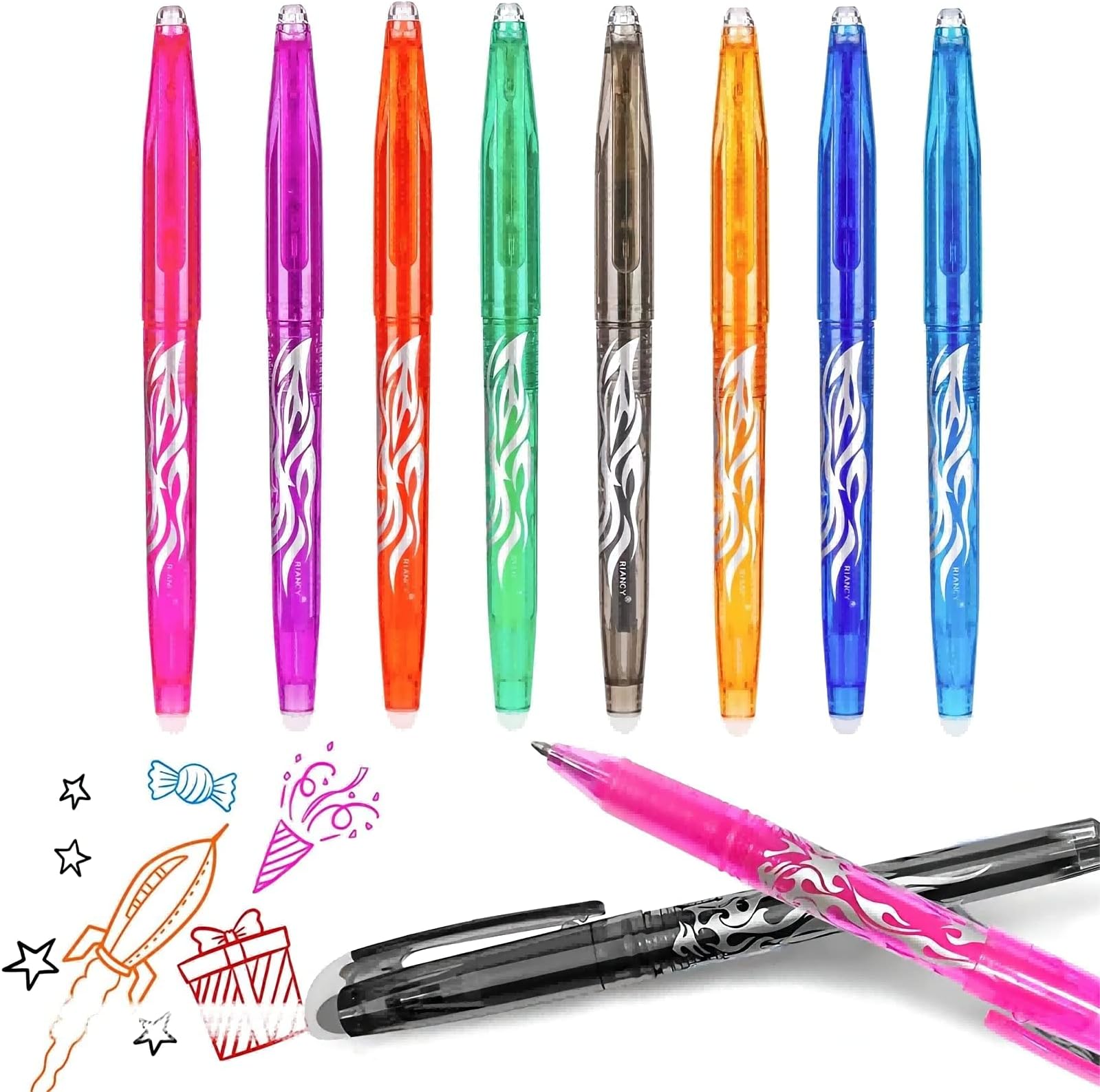 8pcs Erasable Gel Ink Rollerball Pens,8 Colors Erasable Pens, 0.5mm