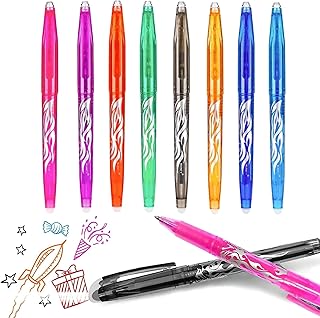 8pcs Erasable Gel Ink Rollerball Pens,8 Colors Erasable Pens, 0.5mm Liquid Ink Gel Pens Quick-Drying Rolling Ball Pens with Eraser for Kid Students Adults, School Office Supplies