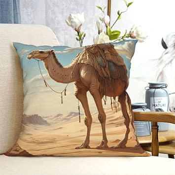 Ogniwo Desert Sand Camel Throw Pillow,Soft Square Cushion Case for Couch Sofa Bed Bedroom Living Room, 12x12 Inch