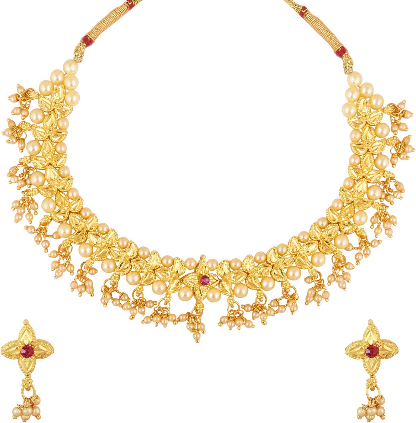 Bodha Traditional Indian Temple Gold Jewelry Necklace Setwith Earrings for Women &(SJ_2682)