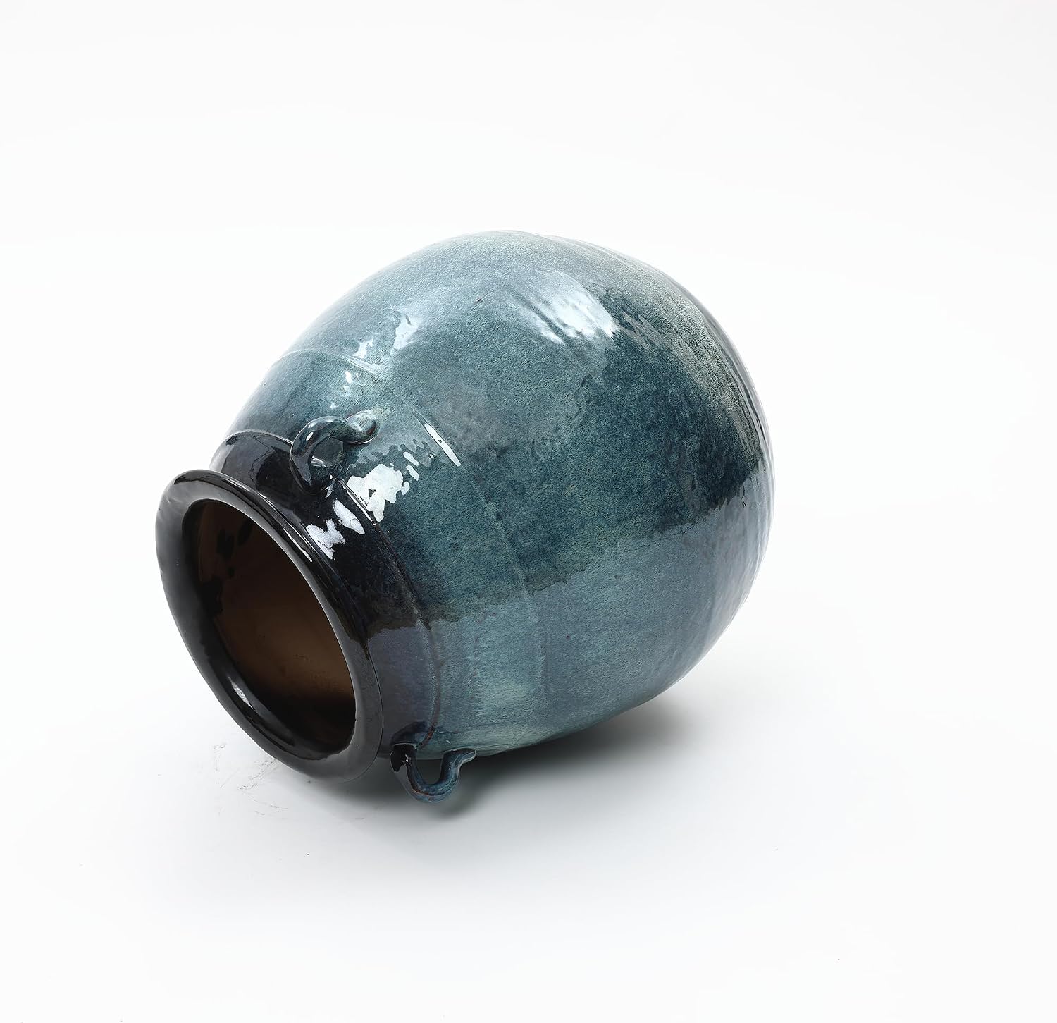 LuxenHome Large Rustic Floor Vase, 17.5'' Tall Ocean Blue Round Ceramic Vases for centerpieces, Farmhouse Flower Vase for Living Room Decor, Big Boho Pottery for Home Decor