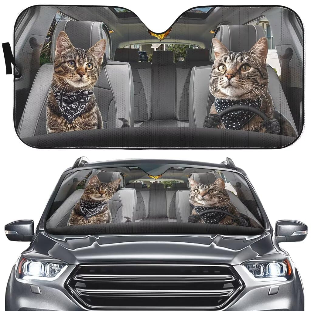 Cat Driving Auto Front Window Sun Visor,Personalized Foldable Sun Visor Protector,57x27.5 Inches Animal Sunshade for Car Truck SUV to Keep Your Vehicle Cool