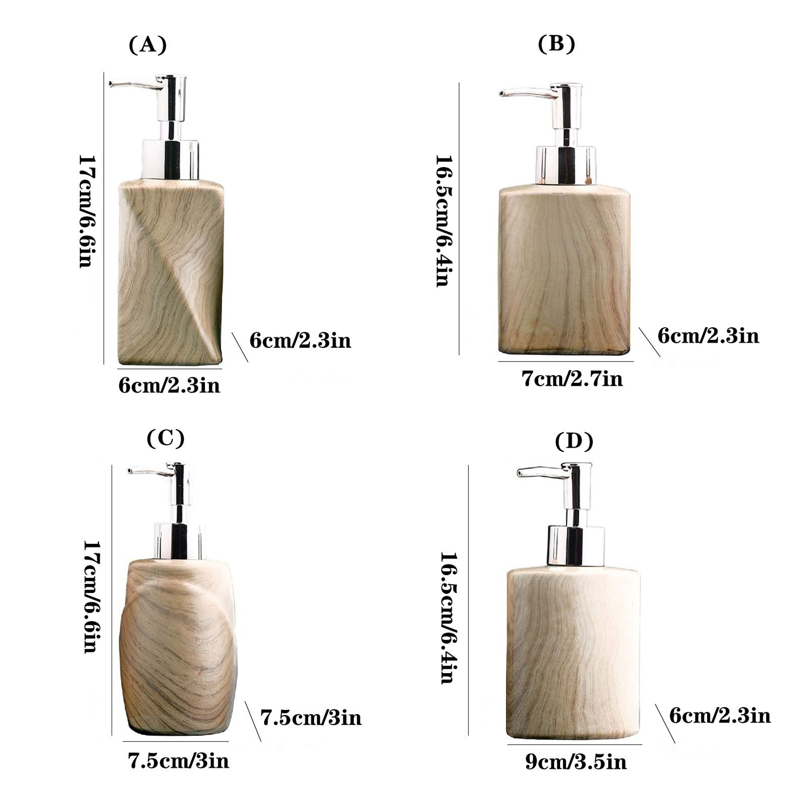 Dispenser di Sapone Liquido per Doccia, da appoggio, per Bagno, Cucina o Ufficio. Dispenser di Sapone Liquido con erogatore in Acciaio Inox. Bello e Pratico (Ceramica). Lozione (Colore: C)