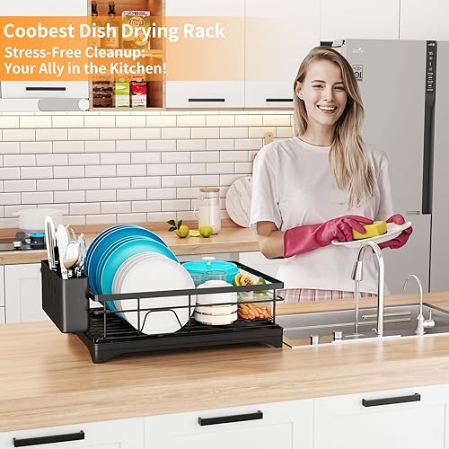 Miniatura 7 de coobest Escurridor de platos, escurridor de platos para encimera de cocina con soporte para utensilios, escurridor de platos para encimera de cocina