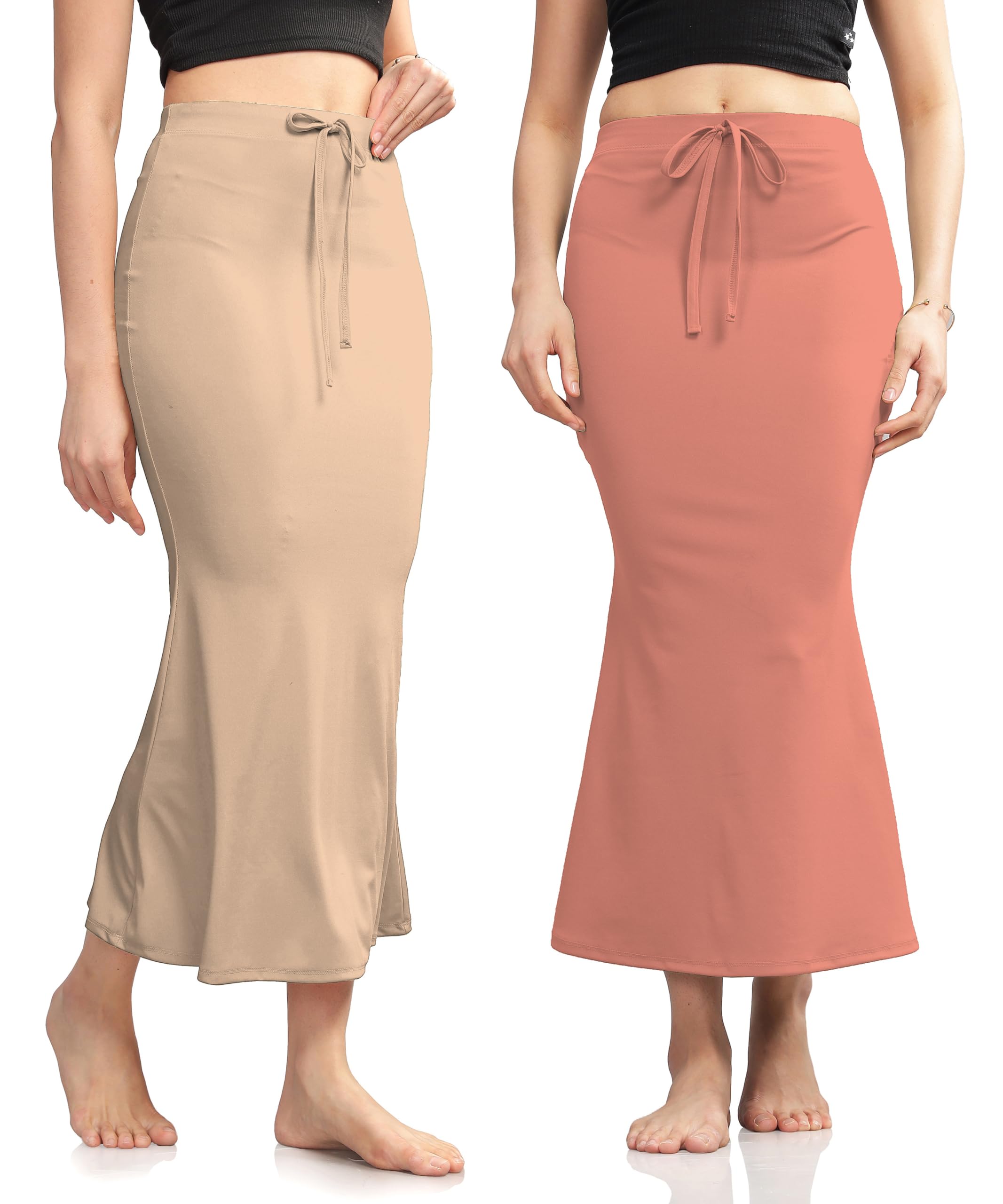 Women?s Solid Mermaid Fit Maxi Skirt Combo | Soft Stretchable Fabric | Adjustable Waist Tie | Pack of 2 Combo |Cream-Peach-picture-38