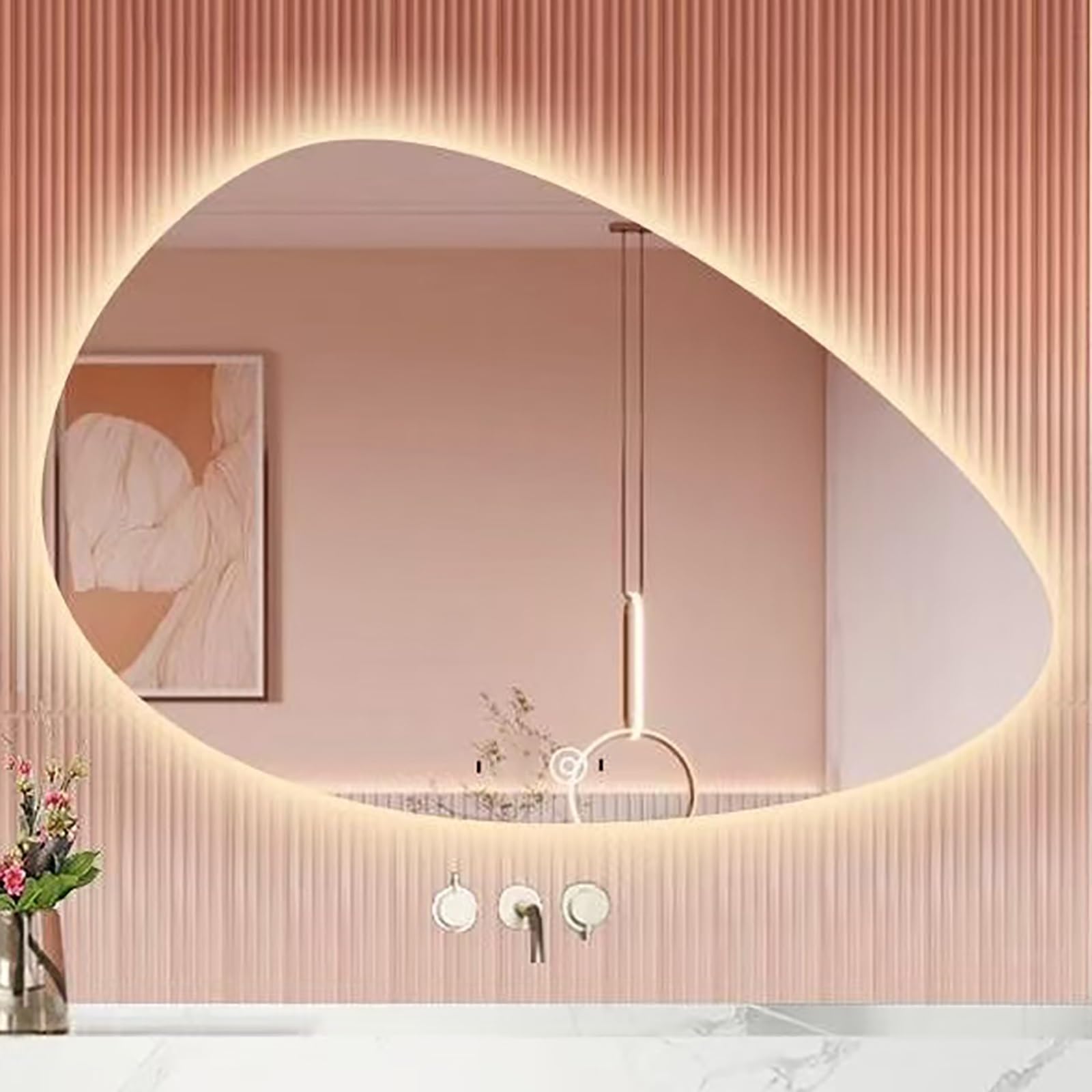 FGXHHS LED 60x90cm, Backlit Wall with 3 Color Lights, Dimmable Touch Switch, Explosion-Proof Glass, HD Vertical Rectangle for Vanity Modern Lighting, 50x70cm