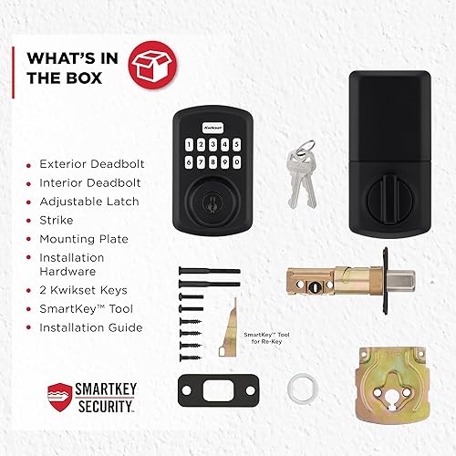 Miniatura 8 de Kwikset Powerbolt 250 - Cerradura electrónica de transición con teclado de 10 botones, color negro mate, con cómoda entrada sin llave, códigos de