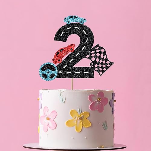 Miniatura 4 de Decoración para pastel de 2º cumpleaños de carreras, decoración de pastel de segundo cumpleaños, decoración de feliz cumpleaños, decoración de feliz