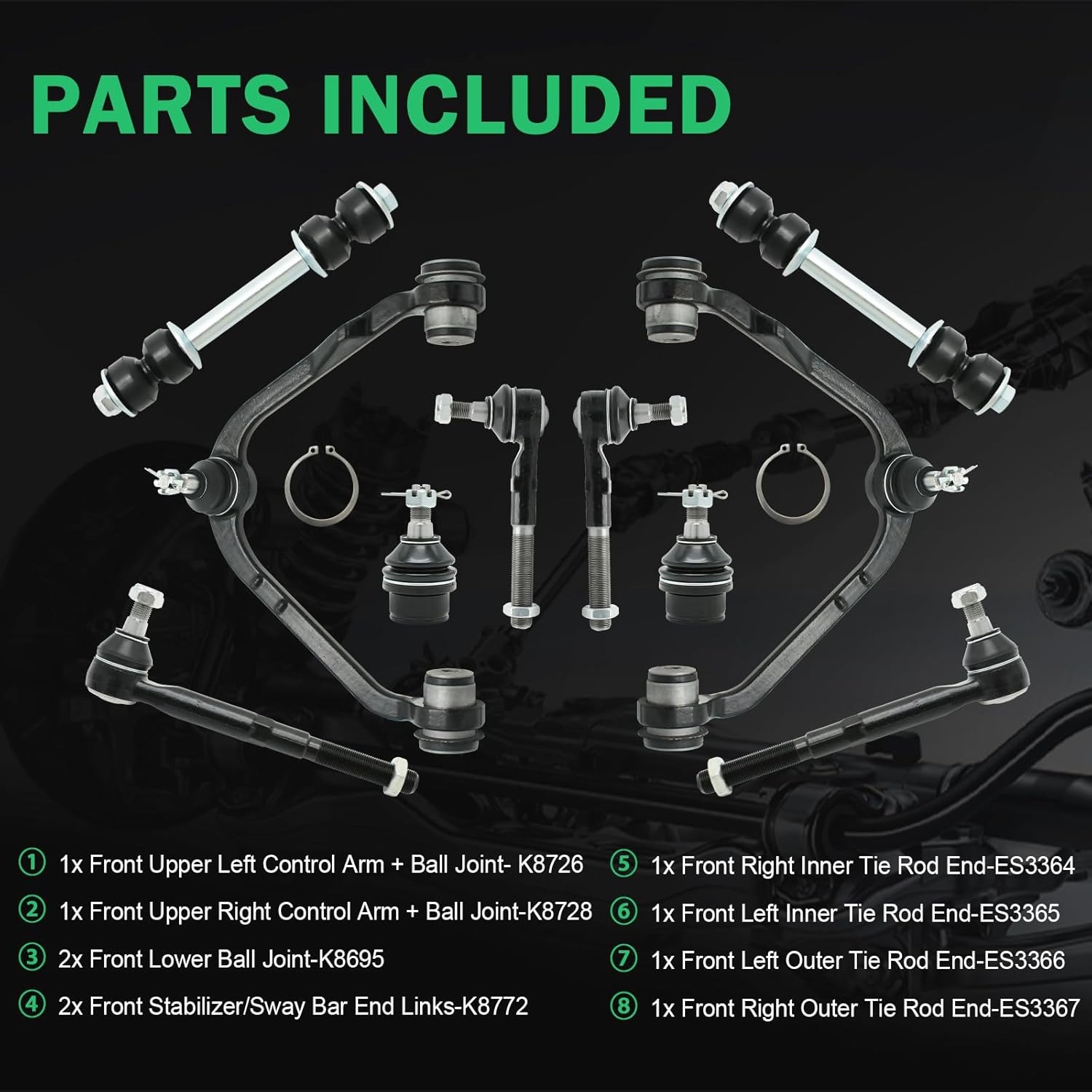 Front Suspension Kit 10-Piece Compatible with Ford F-150 F-250 Expedition 1997-2003 2WD/RWD, Lincoln Navigator 1998-2002 & Blackwood 2002 | w/Control Arms, Ball Joints, Sway Bar Links