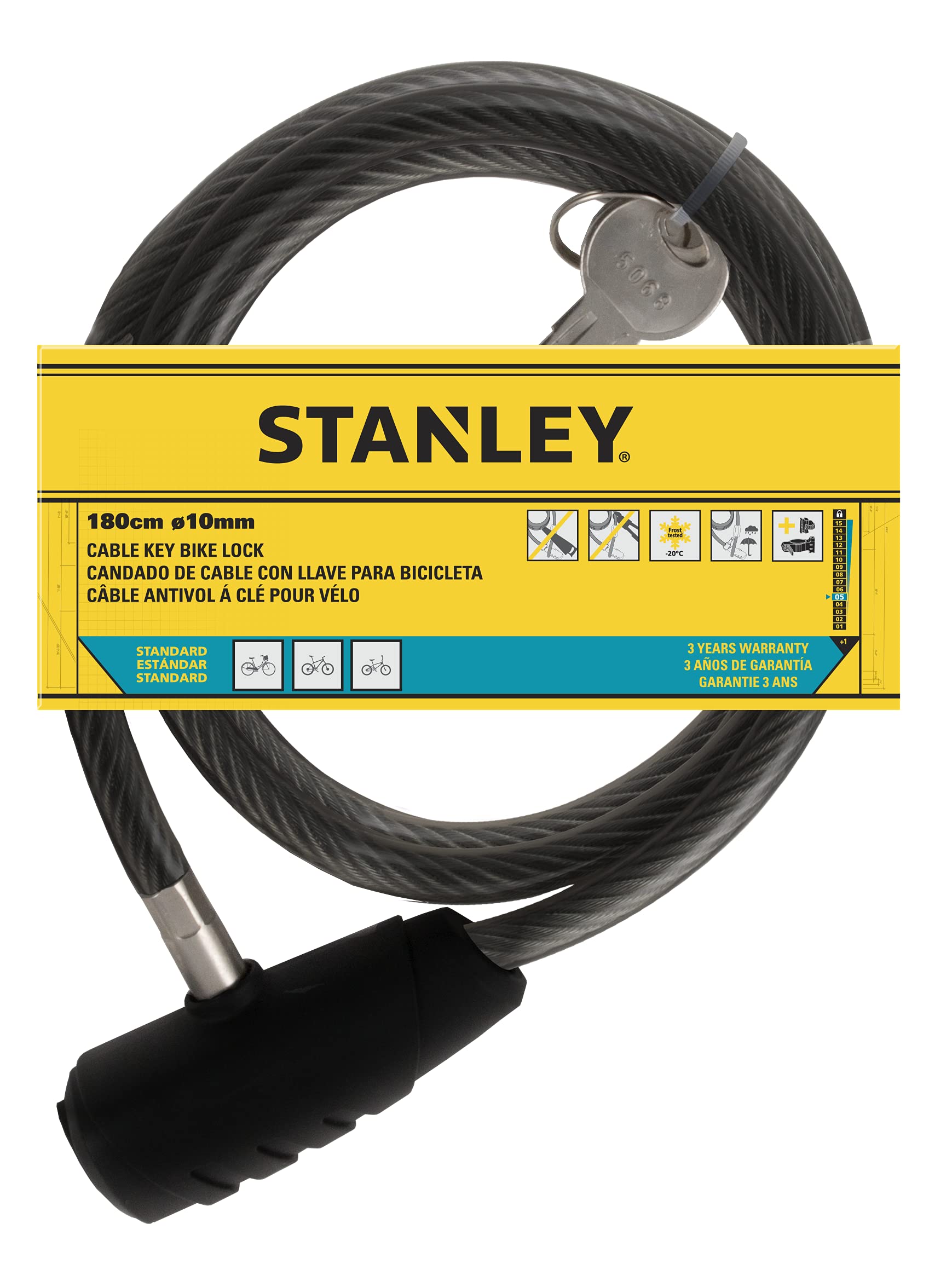 STANLEY S741-157 Bicycle Lock Key Cable 10 mm x 1800 mm 3