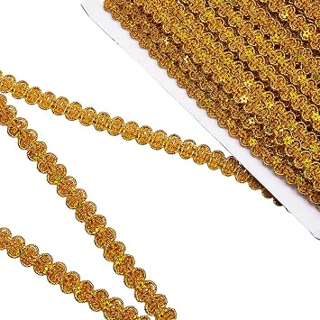 14 Yards 3/8 Inch Gold Gimp Braid Trim Metallic Woven Braid Lace Trimming Sequin Bead Upholstery Scroll Wave Rick Rack Fabric Ribbon for Jewelry Making Sewing Costumes Crafts Clothes DIY