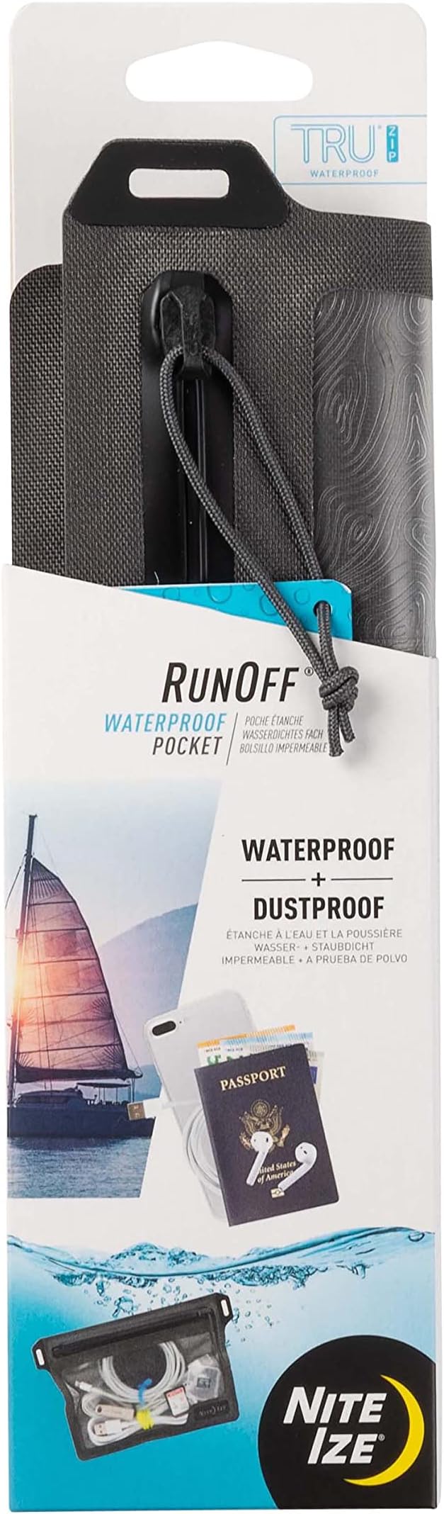 Nite Ize Runoff Waterproof Pocket, Slim Waterproof Wallet for Passports, Phones, and More. Tough Trusted Protection for Water Sports and Adventure Travel