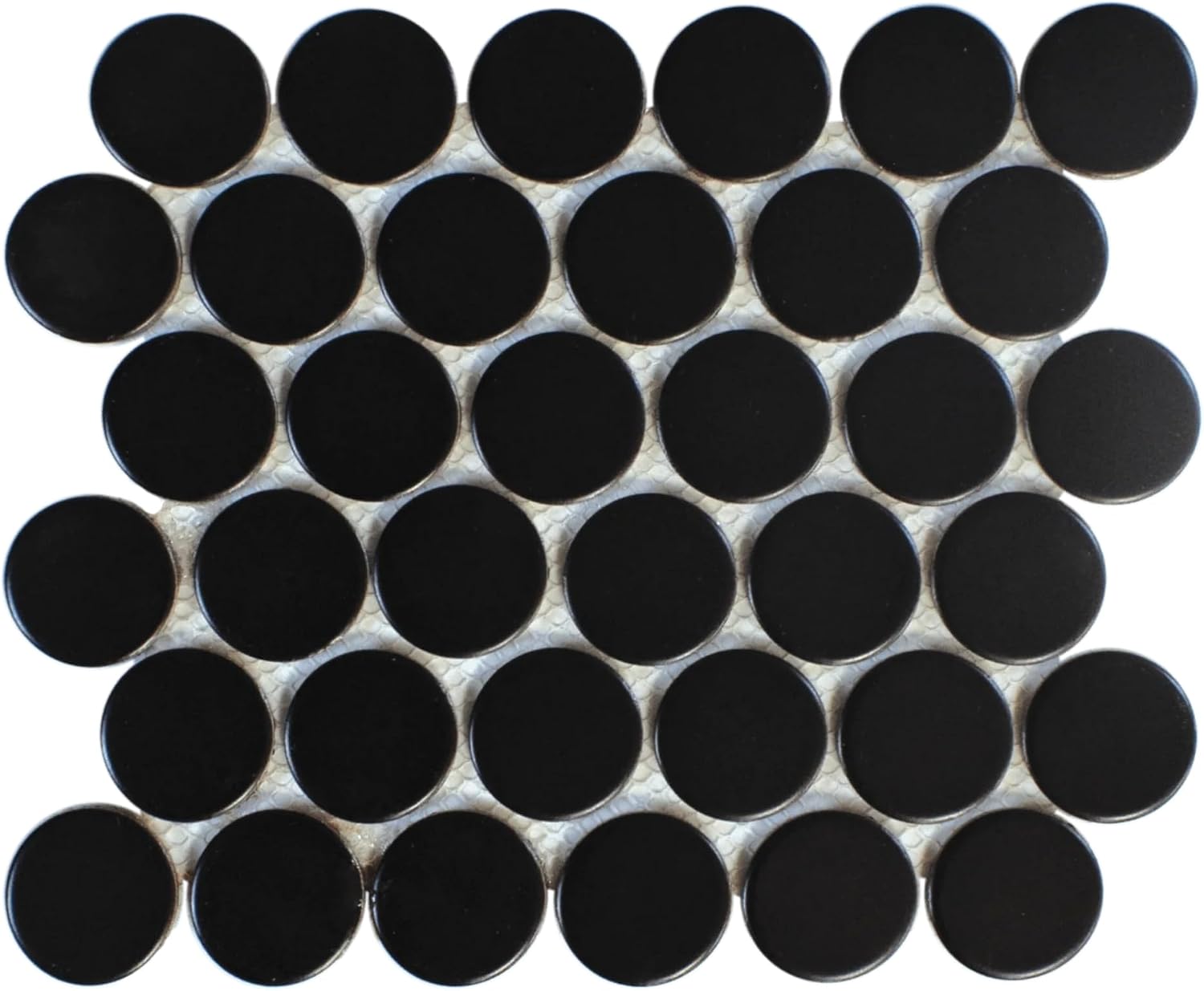 Tenedos Black 2" Matte Grande Penny Round Porcelain Mosaic Tile for Bathroom, Shower, Kitchen Backsplash, Wall, Floor, Café, Restaurant, Commercial Space (5 Sheets)