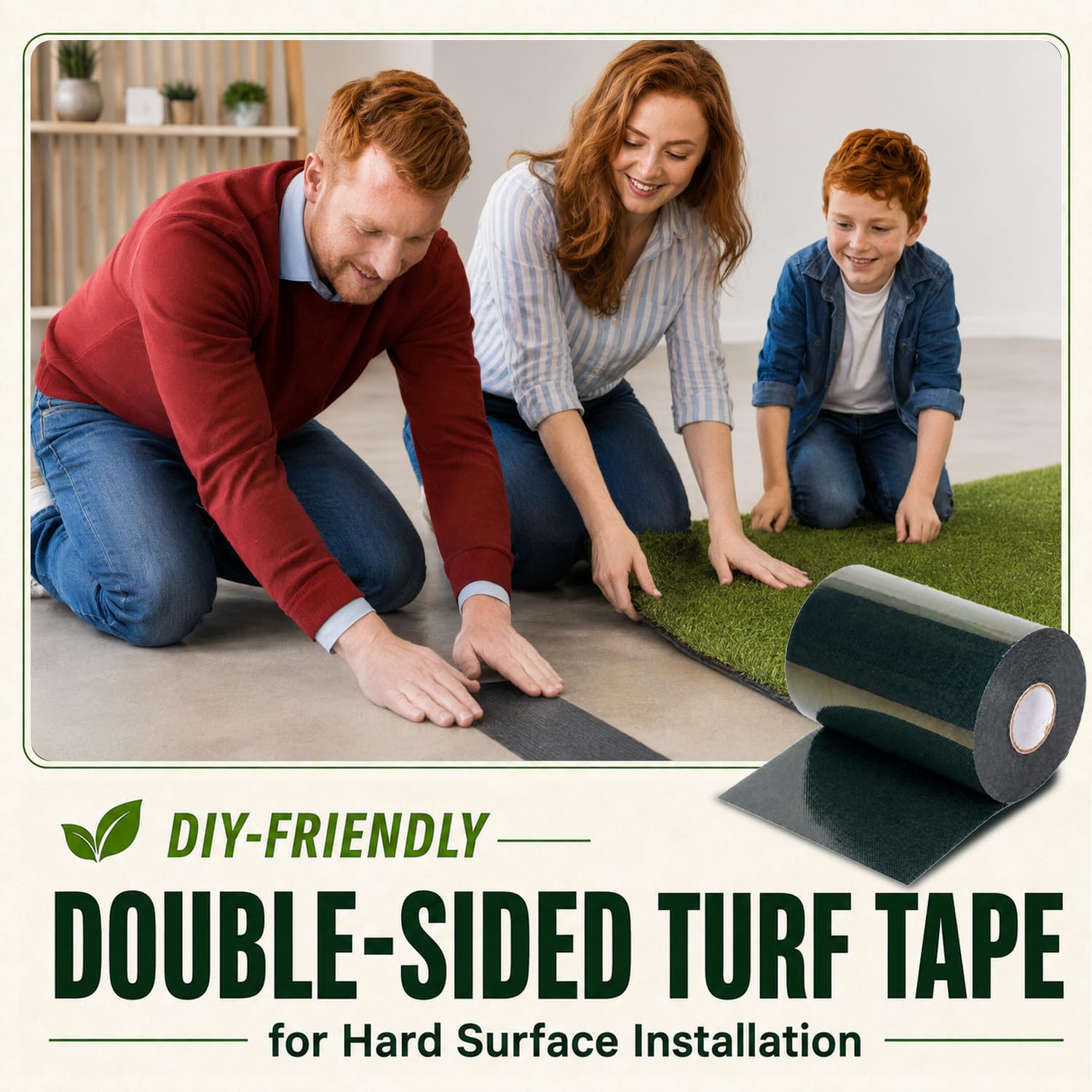 Doppelseitiges Kunstrasenband, 15,2 x 84,4 cm, selbstklebendes Kunstrasen-Nahtband, für drinnen und draußen, Teppichband für Beton, Klebeband zur Fugenbefestigung, künstlicher grüner Rasen,