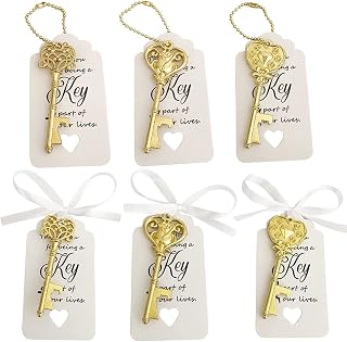 WODEGIFT 30pcs Skeleton Key Bottle Opener, Wedding Favors for Guests Bulk,Wedding Party Favor Souvenir Gift with Thank You Tag Cards,Key Chains,Ribbon(Gold,3 styles)