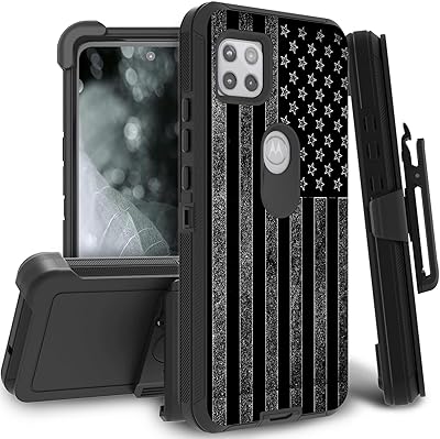 3 Layer Phone Case for Motorola Moto G 5G / Moto One 5G Ace, Heavy Duty Drop Protection Full Body Shockproof Rugged Cover Case with Swivel Belt Clip Holster & Kickstand, American Flag Background