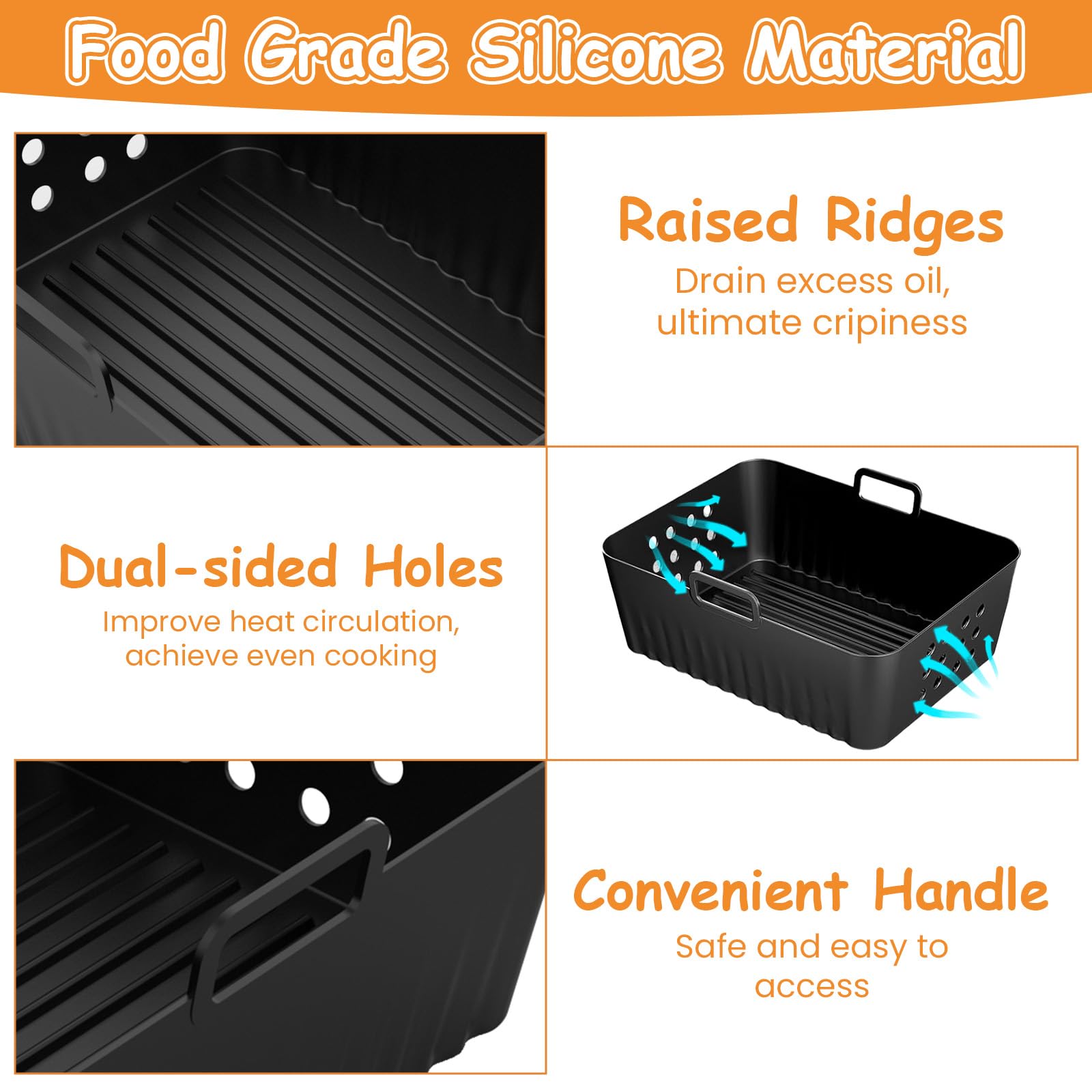 NAROSEBE 2 Piezas Sartén De Silicona Para Freidora De Aire - 19x14x7 Cm, Negra, Resistente Al Calor 240°C