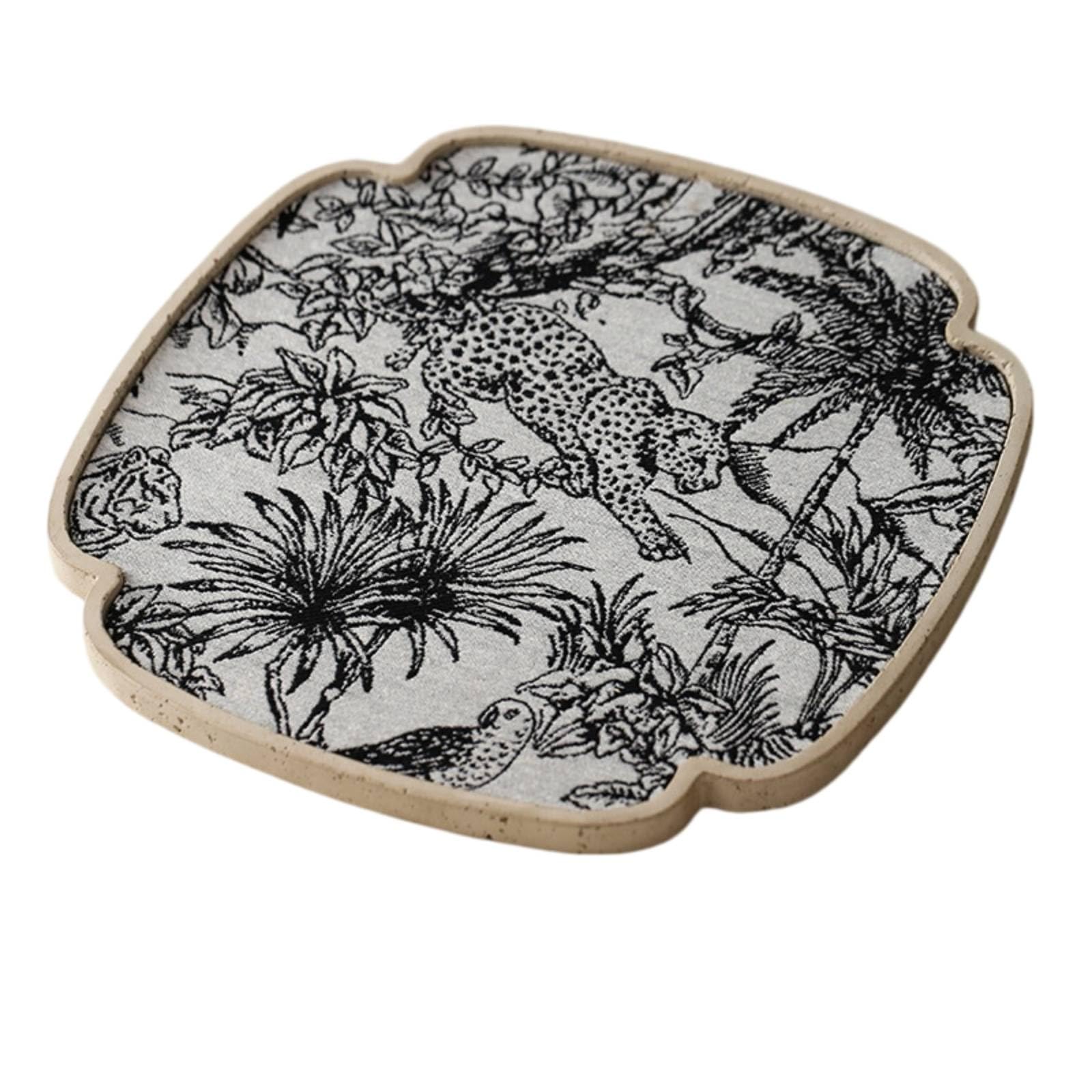 Baoblaze Vassoio Decorativo Vassoio Catchall Vassoio Portagioie Vassoio da Appoggio con Profilo Ispirato al Fiore di Rientranze Laterali Superficie con Stampa, Beige, Grande 35x35x2cm