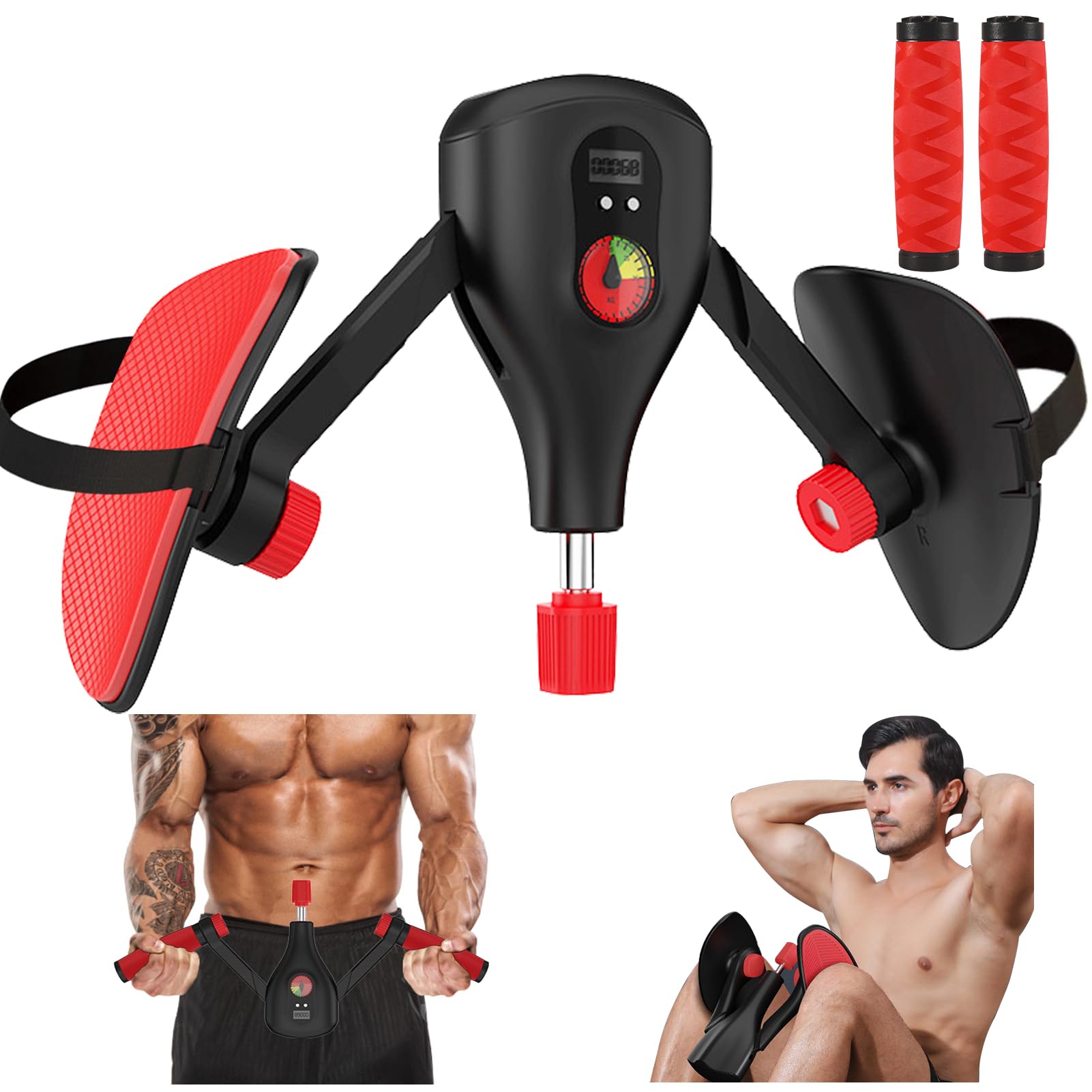 Entrenador de muslos, de 5 a 35 kg, para el suelo pélvico, multifunción, con conteo inteligente, entrenamiento del suelo pélvico en casa para mujeres y hombres, entrenamiento de cadera (negro rojo)