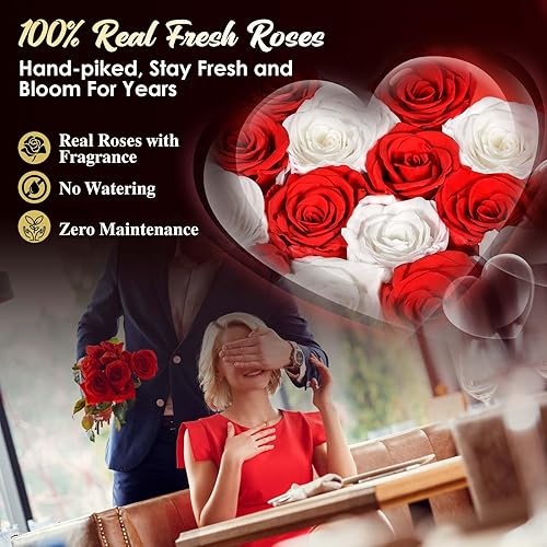 Miniatura 3 de ADDWel Eternal Fresh Roses con fragancia natural, ramo de rosas preservadas de 16 piezas en caja en forma de corazón, regalos para mamá, novia,