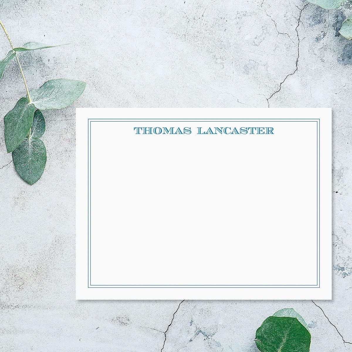 14 & Orange Aqua Border Personalized Flat Note Cards – 4⅛ inches x 5½ inches, Elegant Heavyweight Stock, Matching Envelopes, (Set of 10)