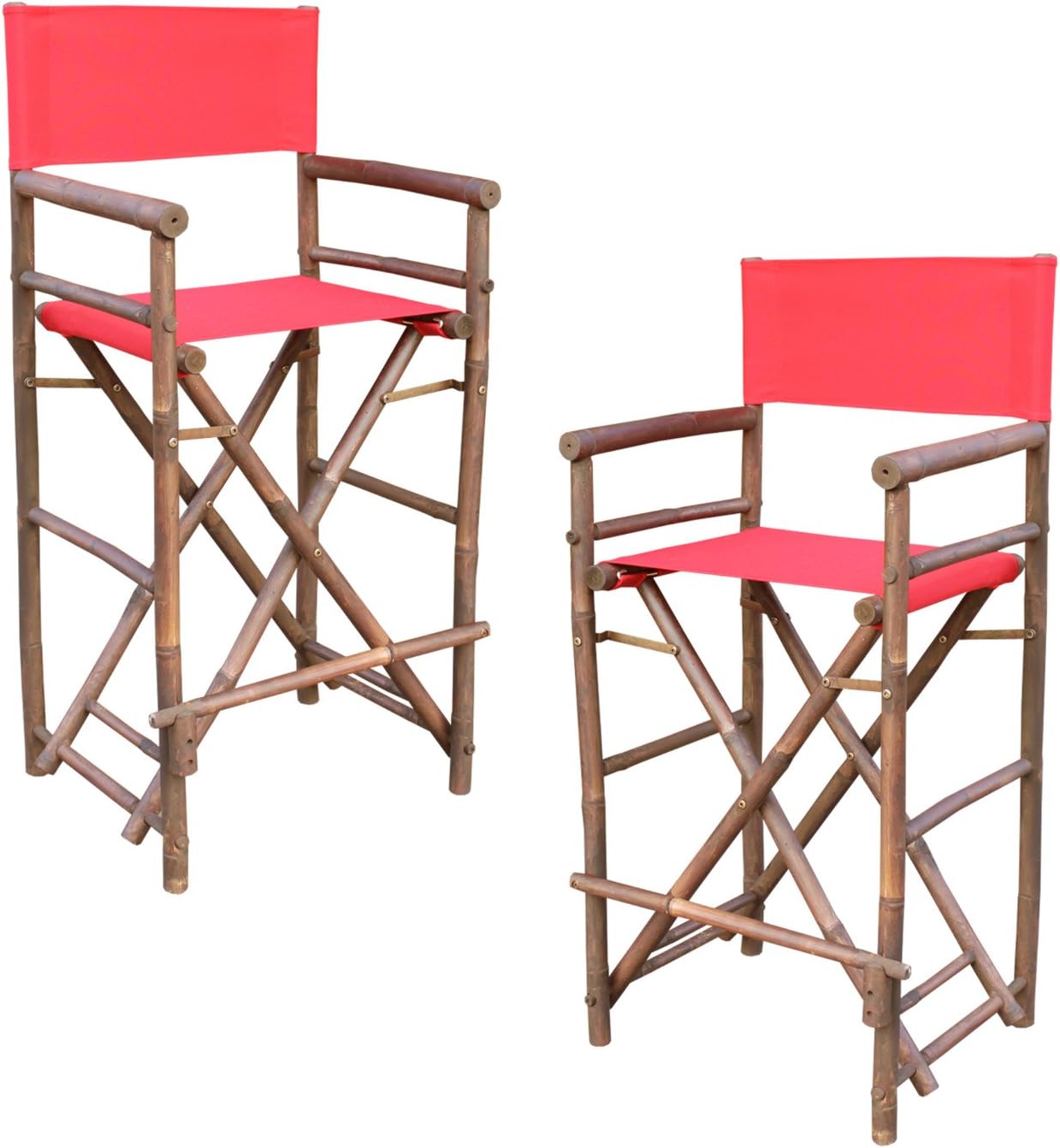 Statra Bamboo Barstool-Espresso Color Red Canvas Bar Height Folding Chairs Counter Stool Outdoor Indoor Tall Camping Set of 2, 15 x 15