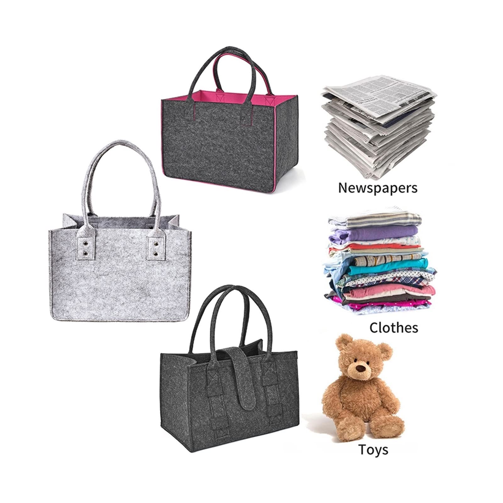 Borsa Pieghevole per Legna da ardere – Resistente Borsa in Feltro per Campeggio, Borsa da Donna per Giocattoli, Libri e Articoli Vari ecologici, Cestino per Legna (02)