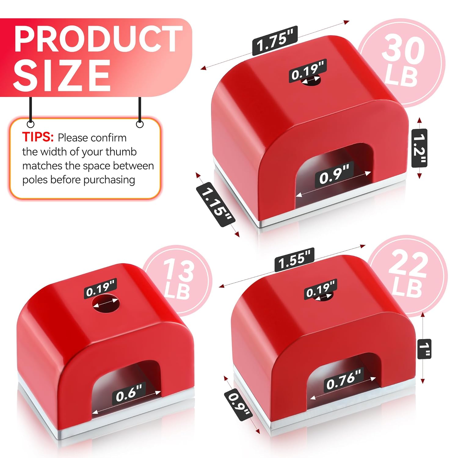 Horseshoe Alnico U Shaped Magnet, 30lb Pull+22lb Pull+13lb Pull, Red, Rectangular, Utility Magnet(3 Pcs)