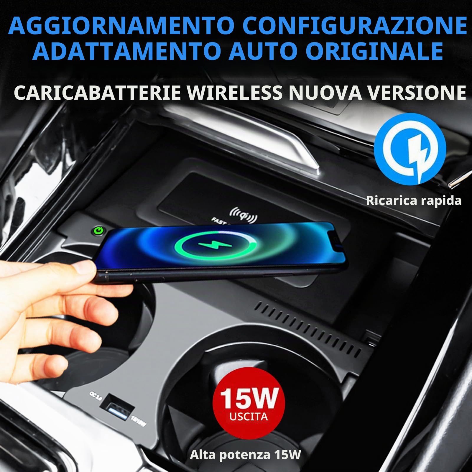 Caricabatterie Wireless per Auto per BMW X3/X4/X3M/X4M 2019-2024 Tutti i Modelli, Piastra di Ricarica Rapida da 15W con Porta USB da 27W, Scatola per i-Phone Sam-Sung