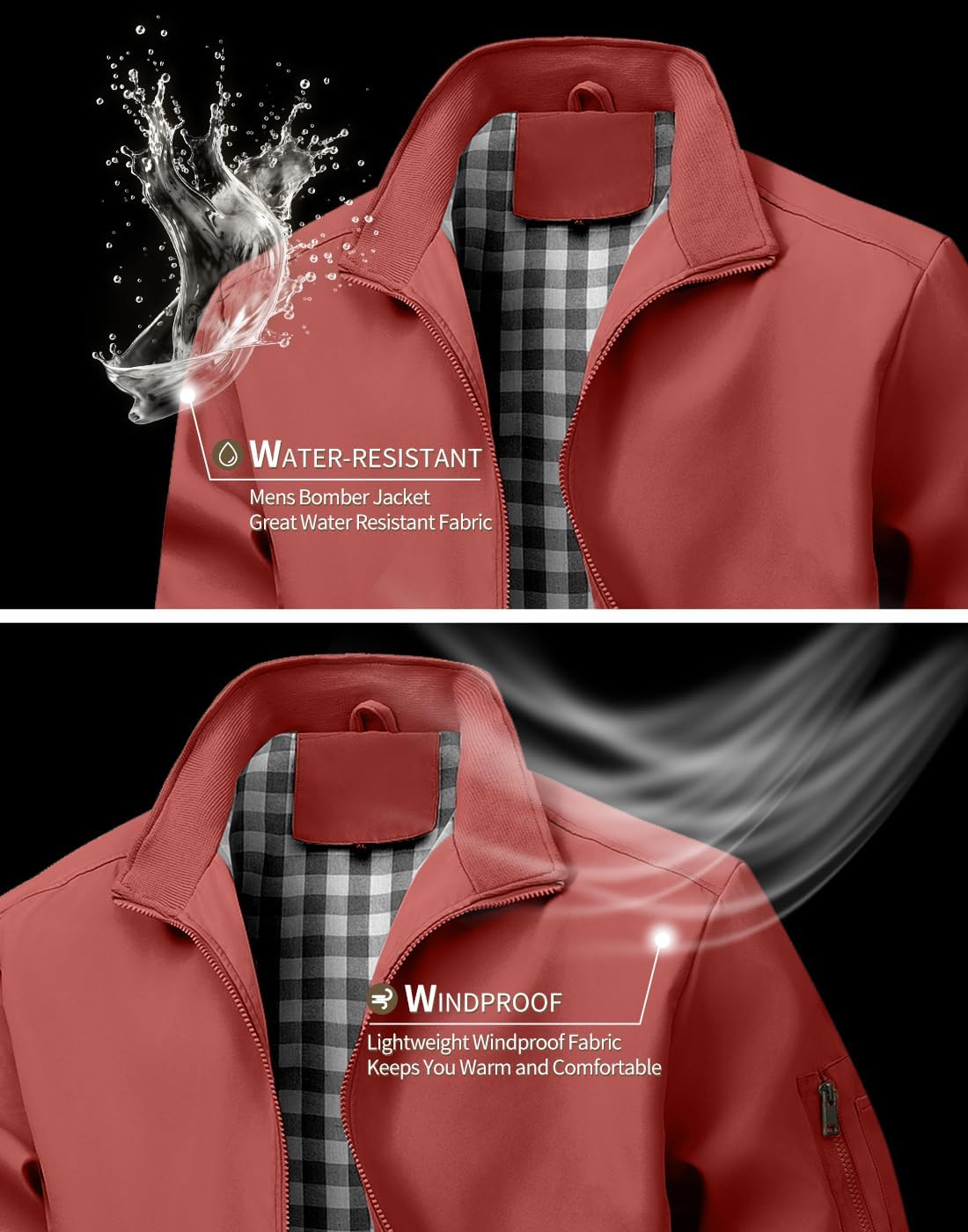 Men's Bomber Jacket Lightweight Casual Windbreaker Jackets Zip Up Coat - Image 4