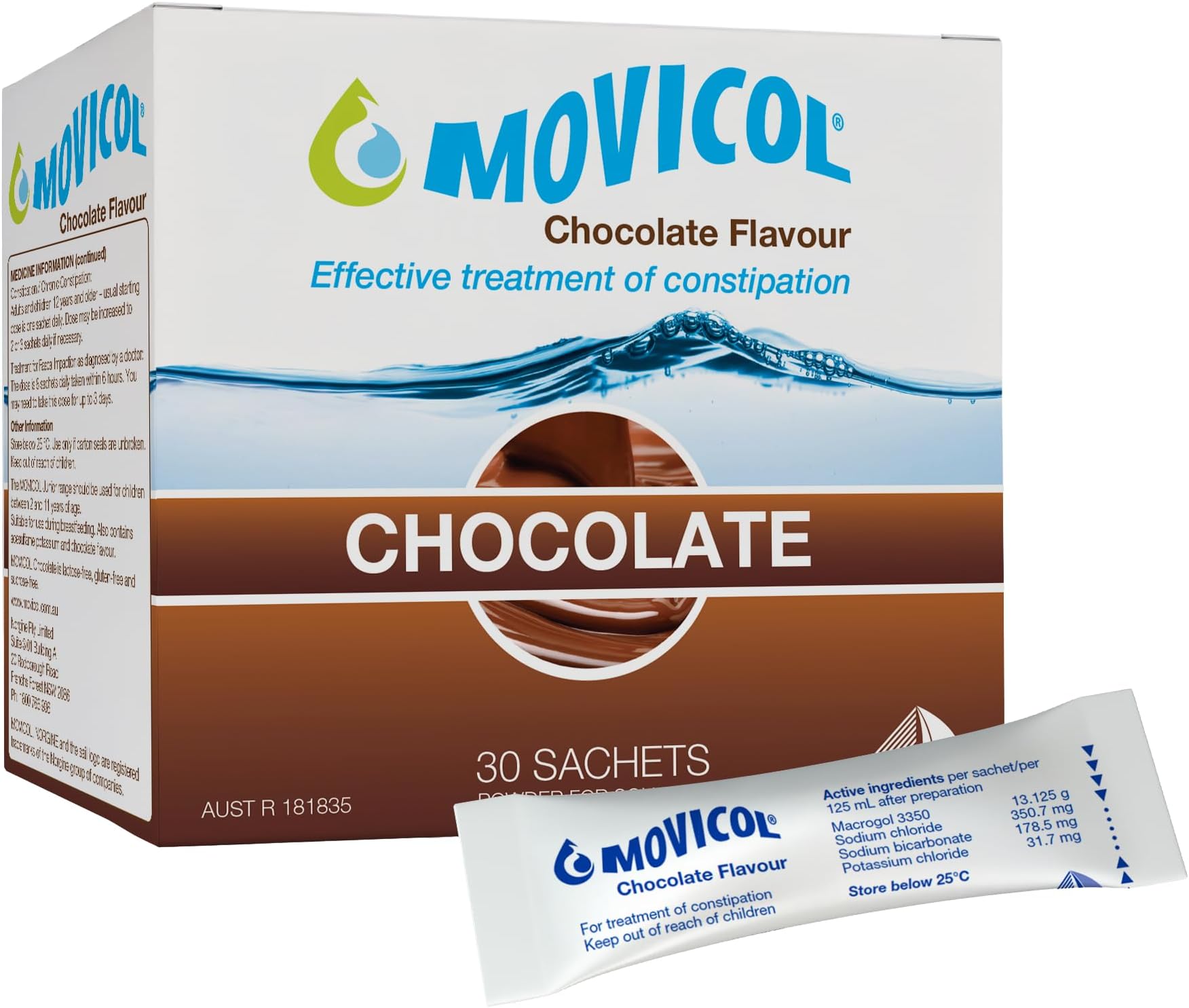 Sachets for Relieve of Constipation to Restore Comfortable Bowel Movements - Chocolate Flavor - 30 Sachets