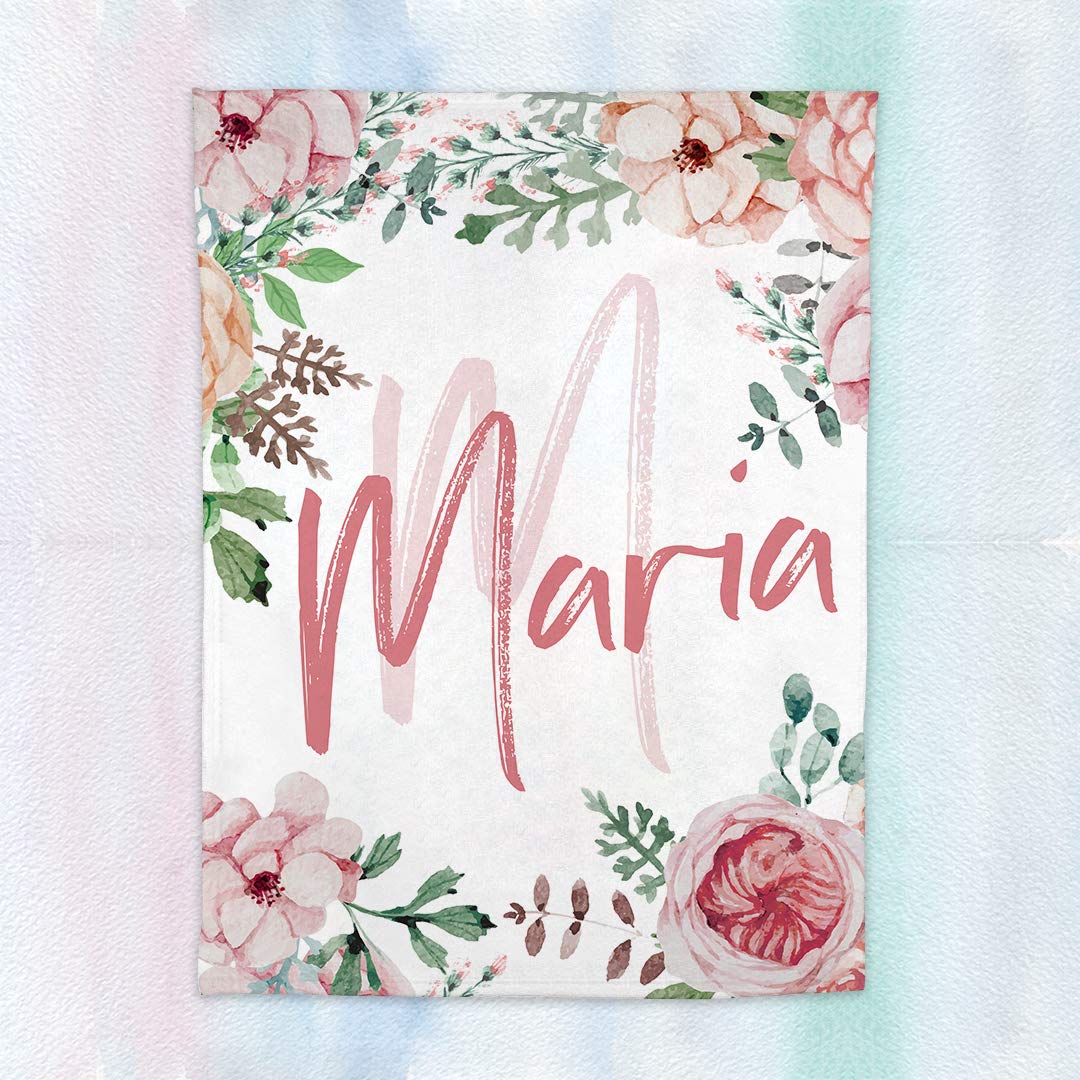 Personalized Baby Blankets for Girls with Name - Flower Pink Themed Custom Baby Blankets -Baby Girl Blankets -Beautiful Flower Throw Blankets for Couch Bed, Home Decor Love Gifts, 30" X 40"