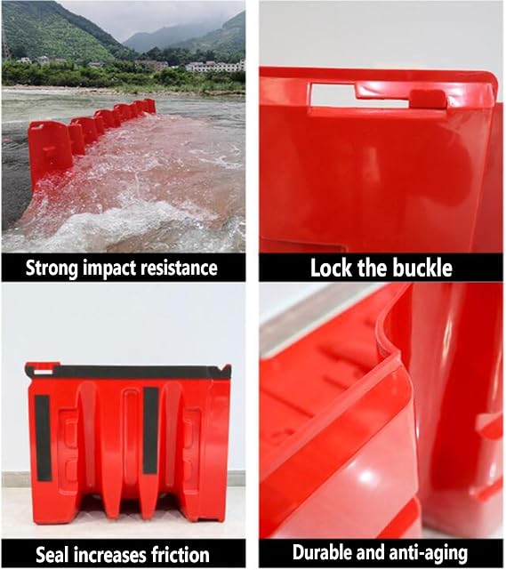 Reusable Road Flood Barriers for Home,Underground Garage Water Barrier ABS Mobile L-Type Flood Gate Flood Control Water Barrier,Red-4pcs