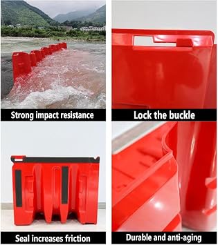 Reusable Road Flood Barriers for Home,Underground Garage Water Barrier ABS Mobile L-Type Flood Gate Flood Control Water Barrier,Red-4pcs