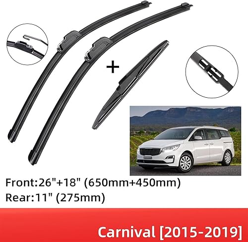 Miniatura 2 de Limpiaparabrisas para KIA Carnival 2015-2019 Escobillas limpiaparabrisas delantero trasero Cepillos Cortador Accesorios J Gancho parabrisas