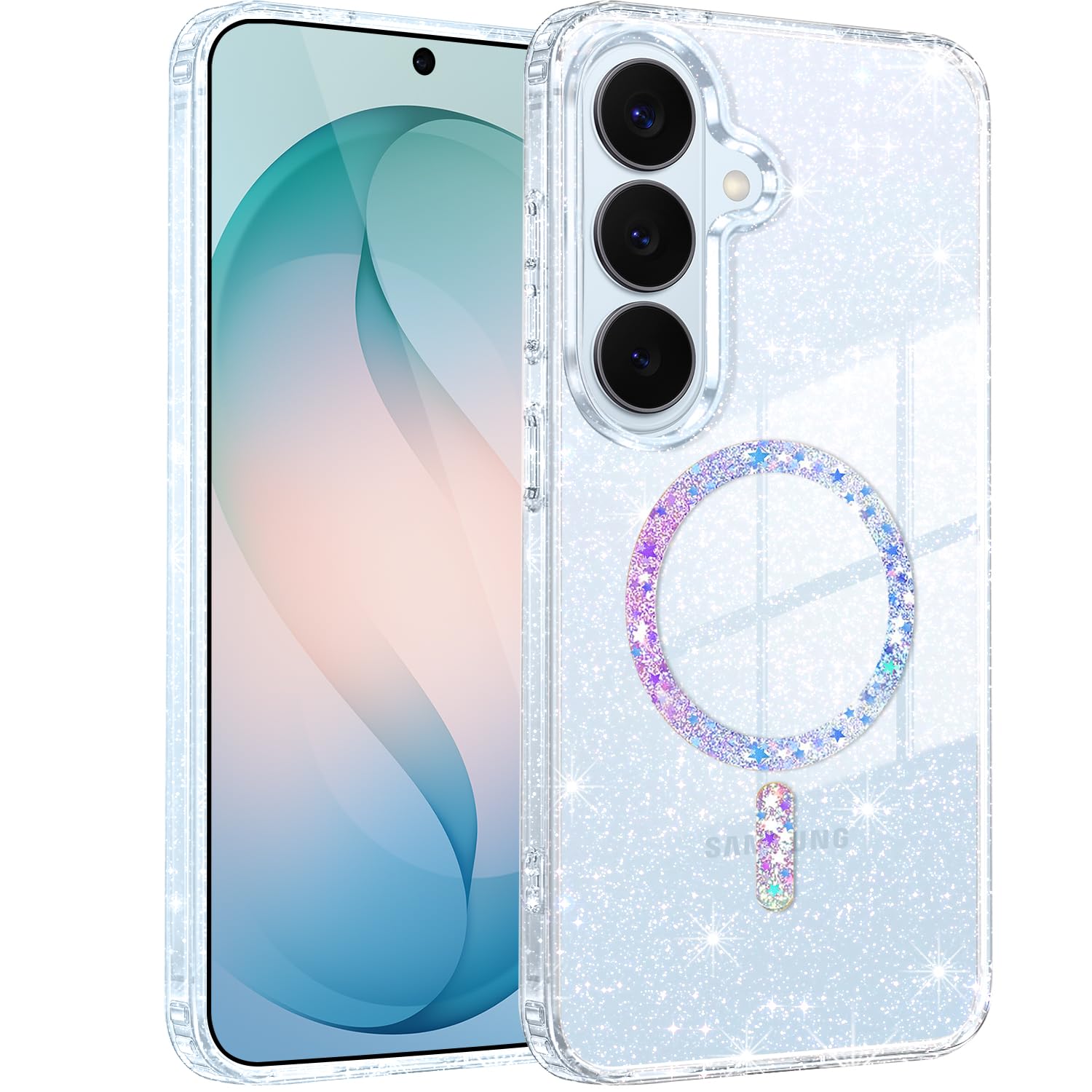 Photo 1 of Casewind for Samsung Galaxy S26 Case, Compatible with MagSafe Clear Crystal Glitter Bling Not-Yellowing Drop Protection Shockproof Slim Cute Magnetic Case for Samsung Galaxy S26 6.3", Sparkly Glitter