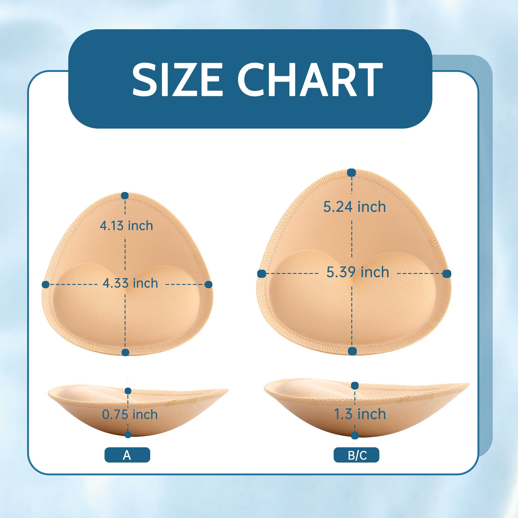 Nimiah 2 pares de almohadillas impermeables para brasier de traje de baño, insertos de brasier push up para mujer, acolchado cosido para bikini, brasier deportivo