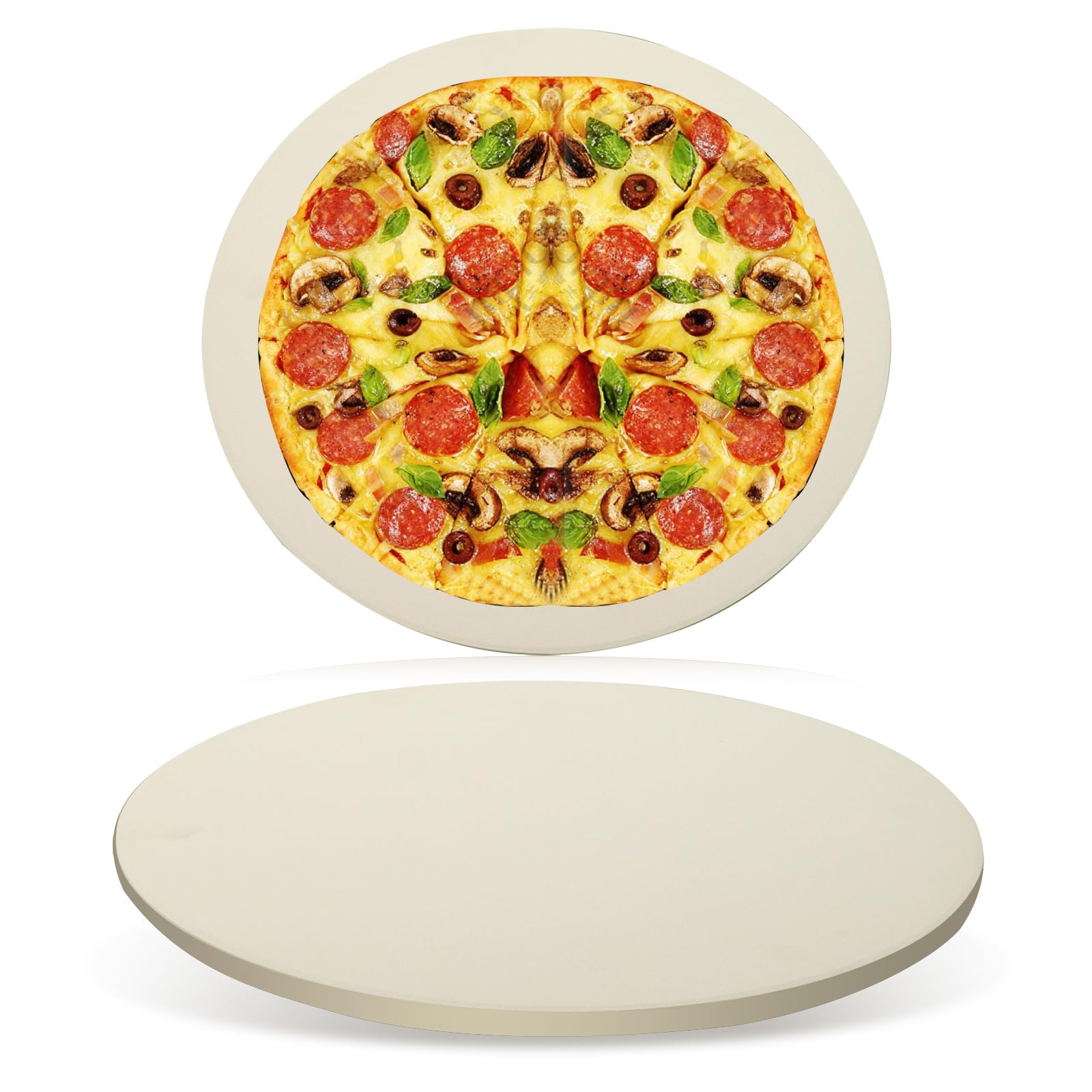 Großer runder 40.6 cm Pizzastein für Grill und Backofen, Cordierit Backstein für Brot, sicherer kreisförmiger Kochstein, ideal zum Grillen Backen von mehreren Größen von Pizzas