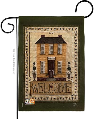 Breeze Decor Bandera de bienvenida para el jardín de la casa amarilla, diseño de granja primitiva, granero occidental, rústico, vaquero, rural,